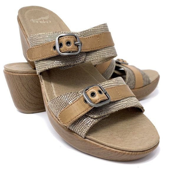 Dansko Jessie Brown Lizard Leather Buckle Sandals - Picture 1 of 12
